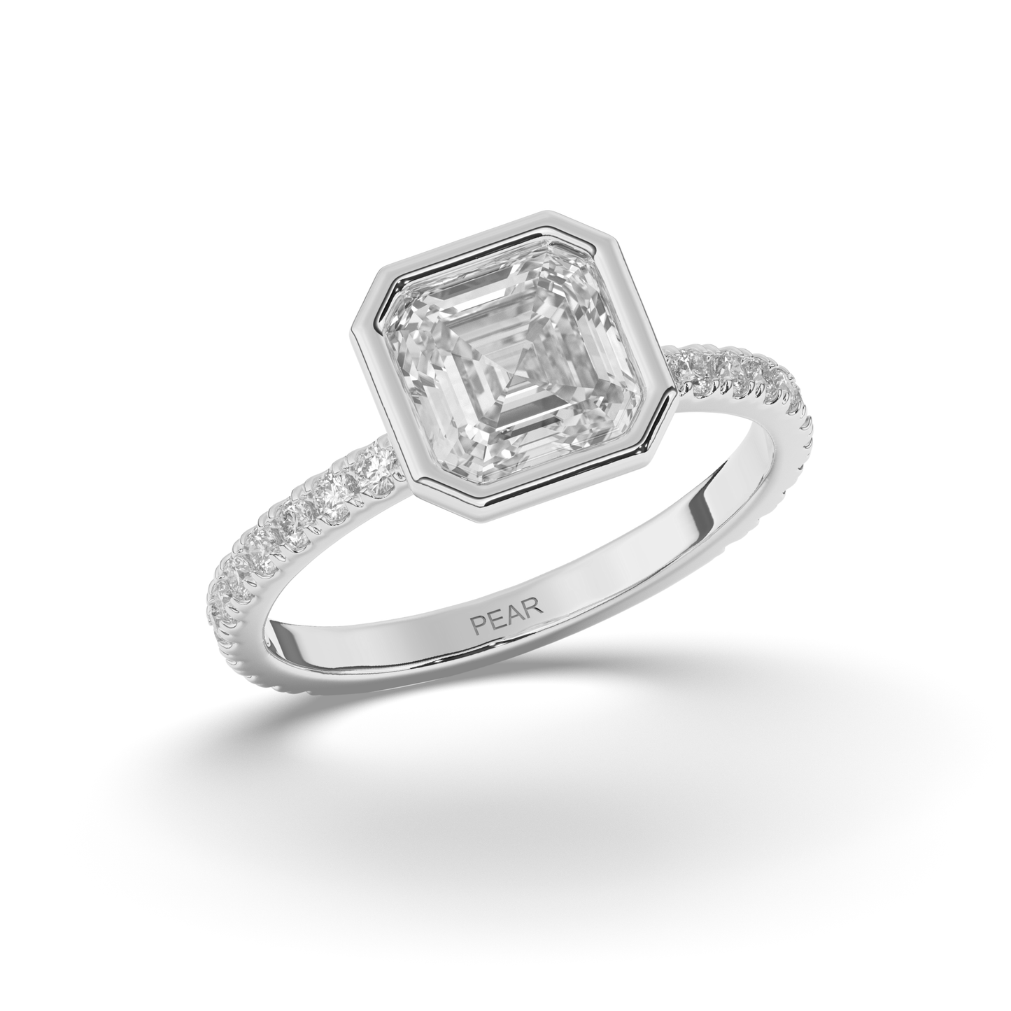 Asscher Bezel Lab-Grown Diamond Engagement Ring - Pear Jewels