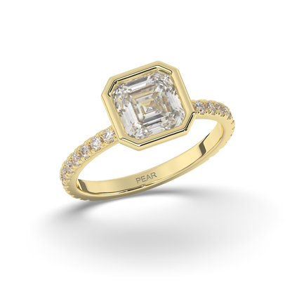 Asscher Bezel Lab-Grown Diamond Engagement Ring - Pear Jewels