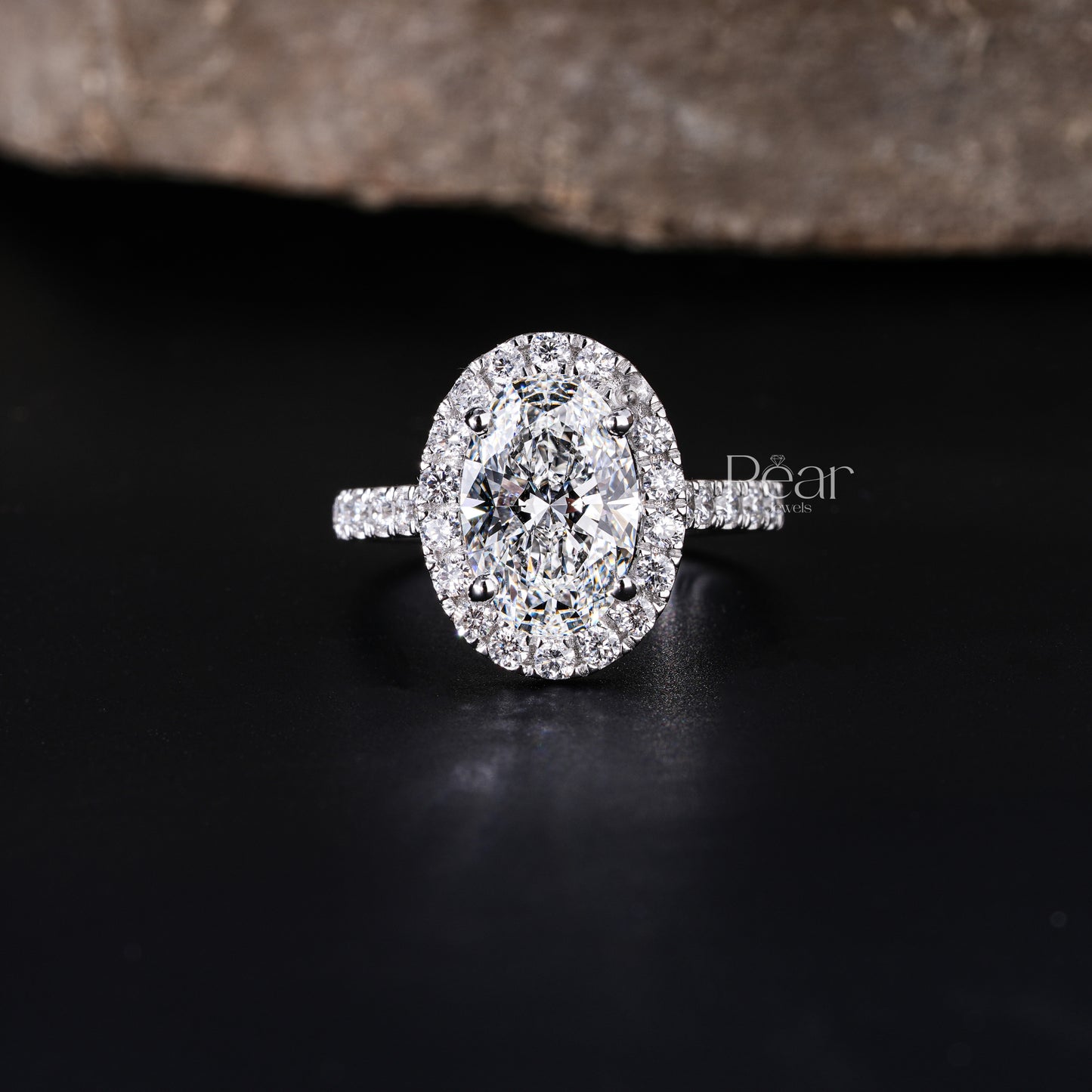 Double Halo Oval & Round Lab Grown Diamond Engagement Ring - Pear Jewels