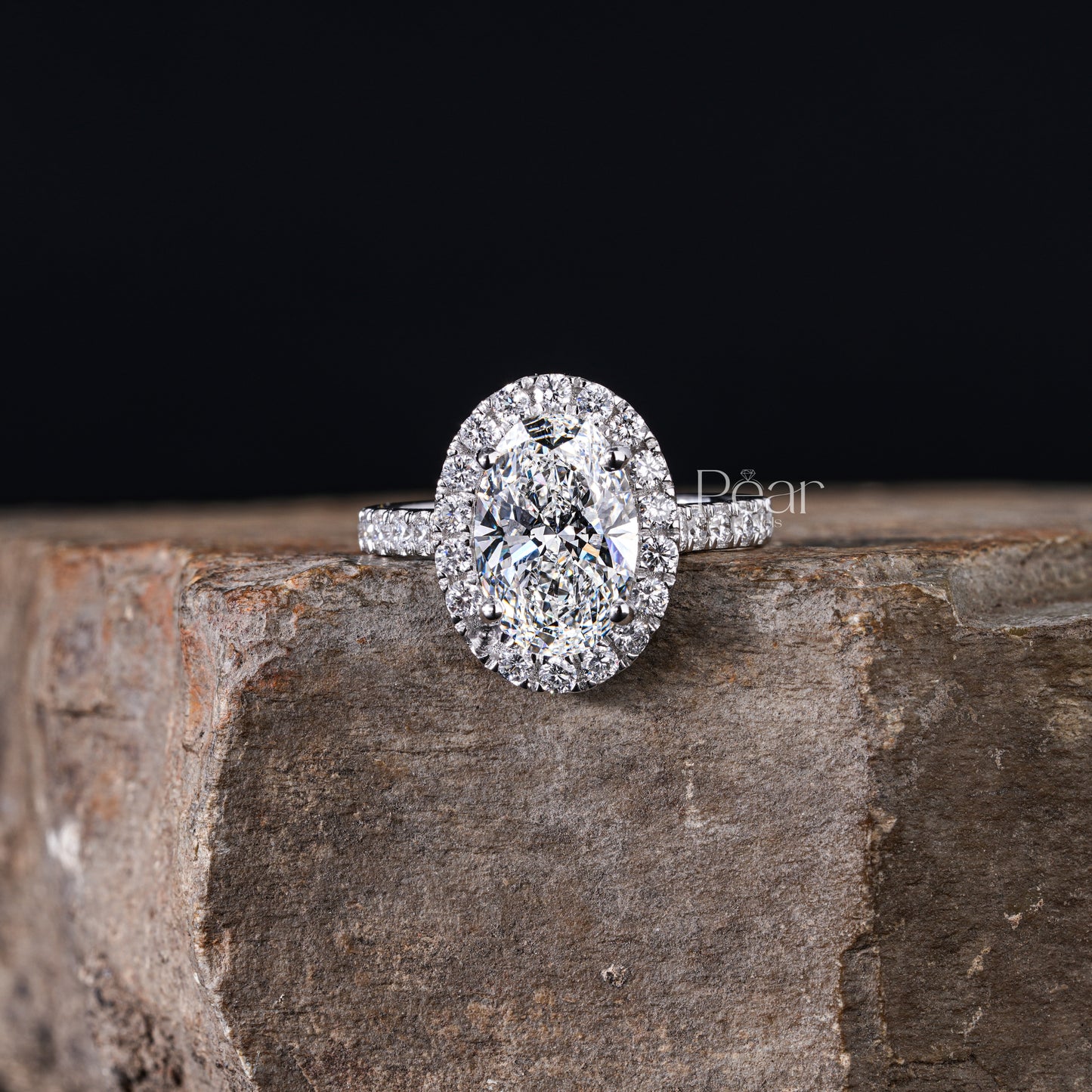 Double Halo Oval & Round Lab Grown Diamond Engagement Ring - Pear Jewels