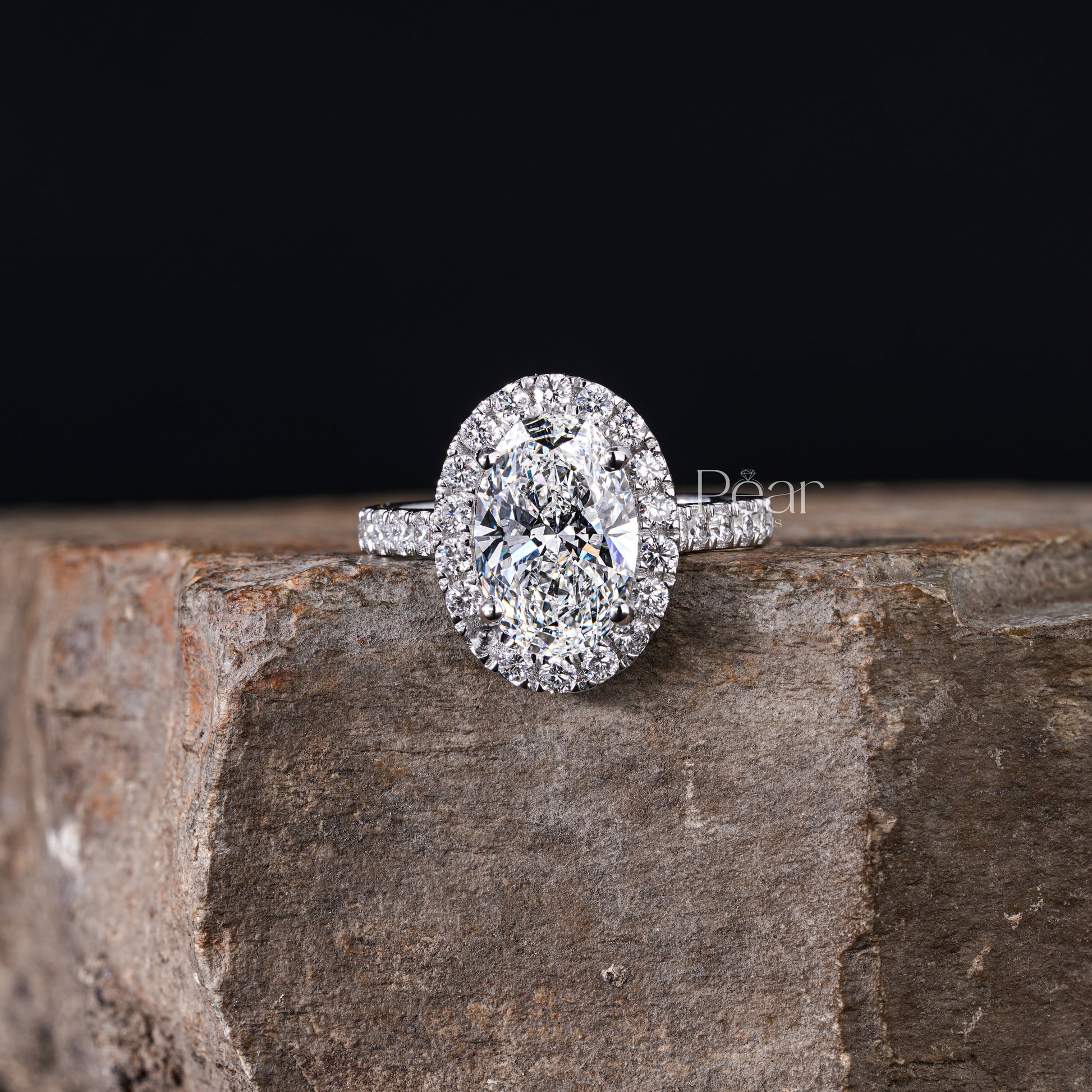 Double Halo Oval & Round Lab Grown Diamond Engagement Ring - Pear Jewels