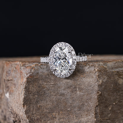 Double Halo Oval & Round Lab Grown Diamond Engagement Ring - Pear Jewels
