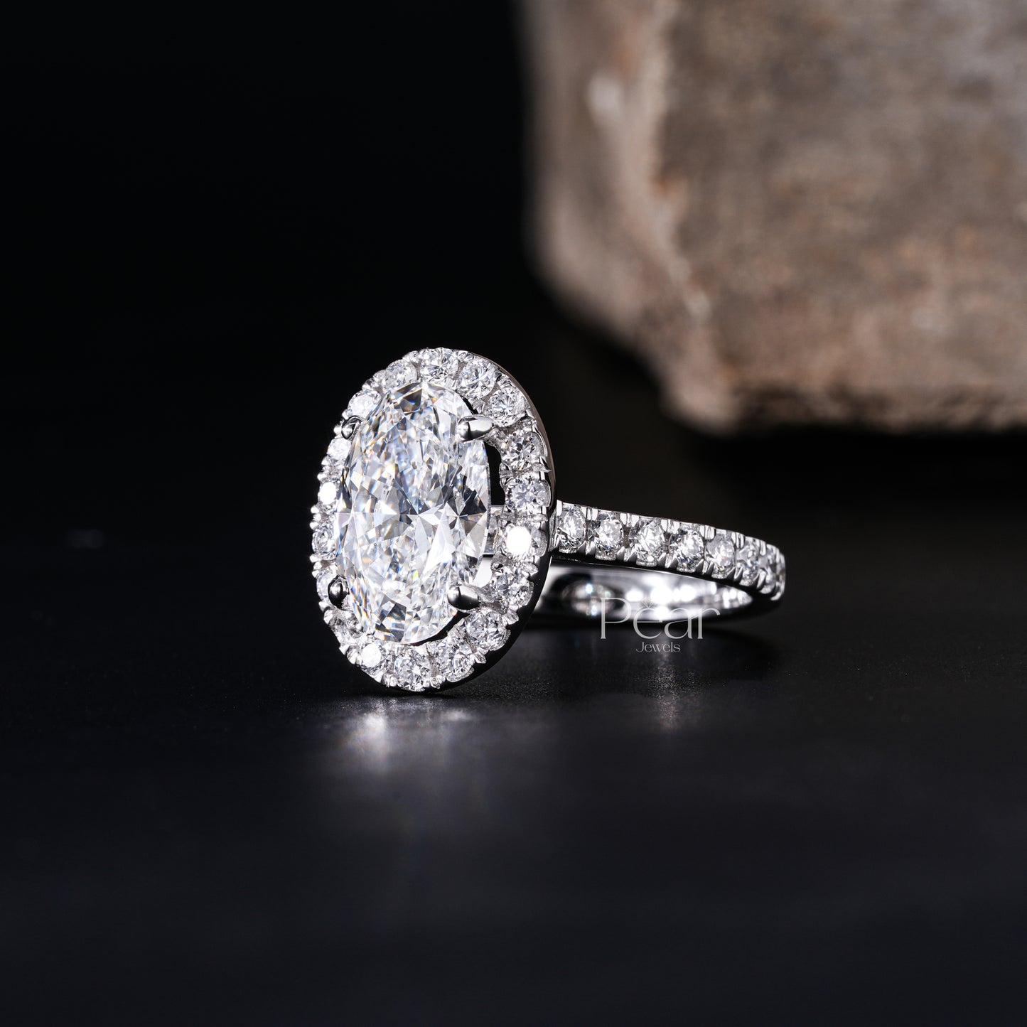 Double Halo Oval & Round Lab Grown Diamond Engagement Ring - Pear Jewels