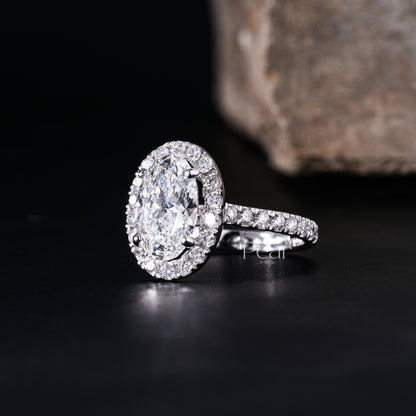 Double Halo Oval & Round Lab Grown Diamond Engagement Ring - Pear Jewels