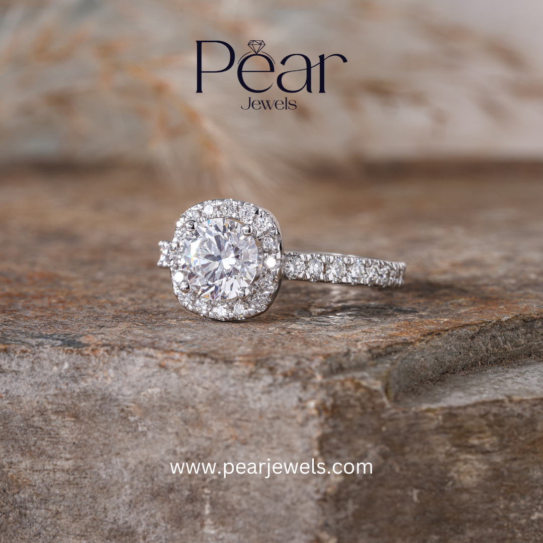 Double Halo Round Lab Grown Diamond Engagement Ring - Pear Jewels