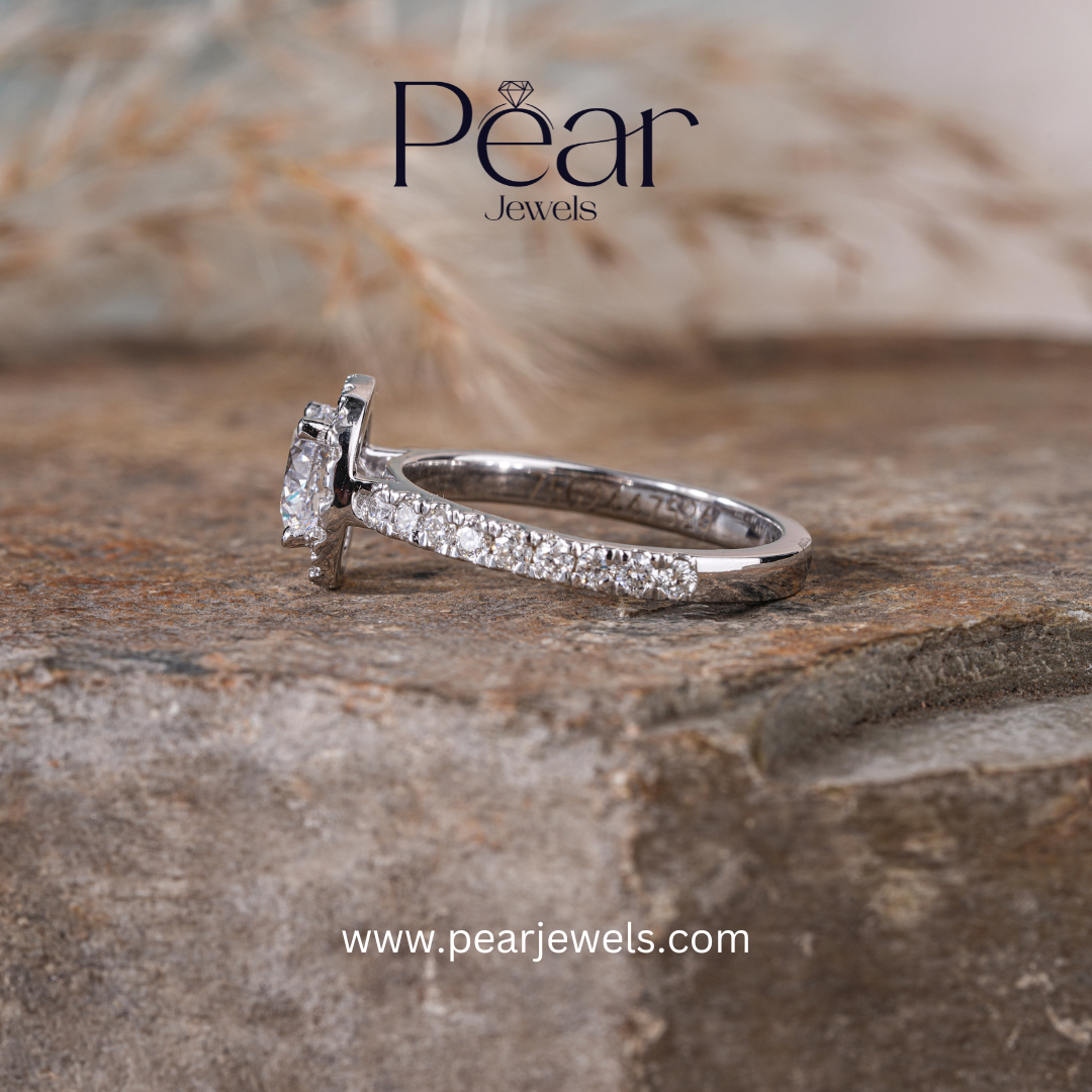 Double Halo Round Lab Grown Diamond Engagement Ring - Pear Jewels