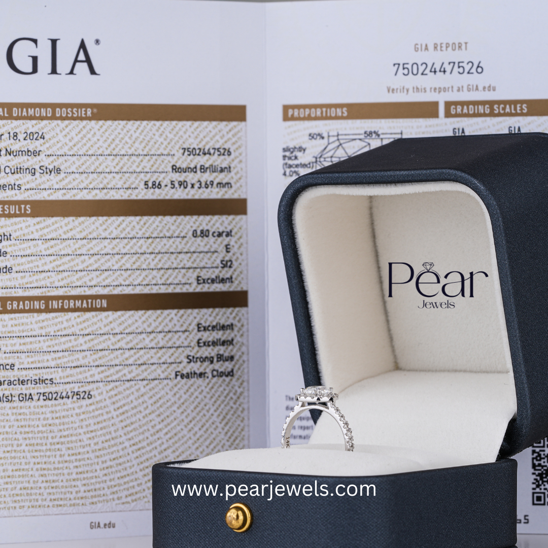 Double Halo Round Lab Grown Diamond Engagement Ring - Pear Jewels