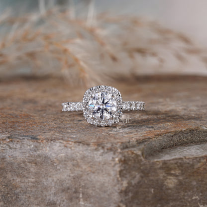 Double Halo Round Lab Grown Diamond Engagement Ring