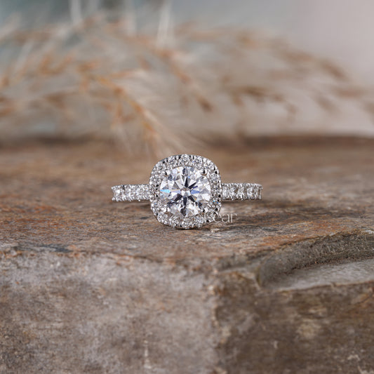 Double Halo Round Lab Grown Diamond Engagement Ring