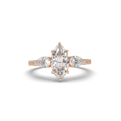 Elegant Marquise Cut Lab-Grown Diamond Trilogy Ring with Pear & Round Accents - Pear Jewels