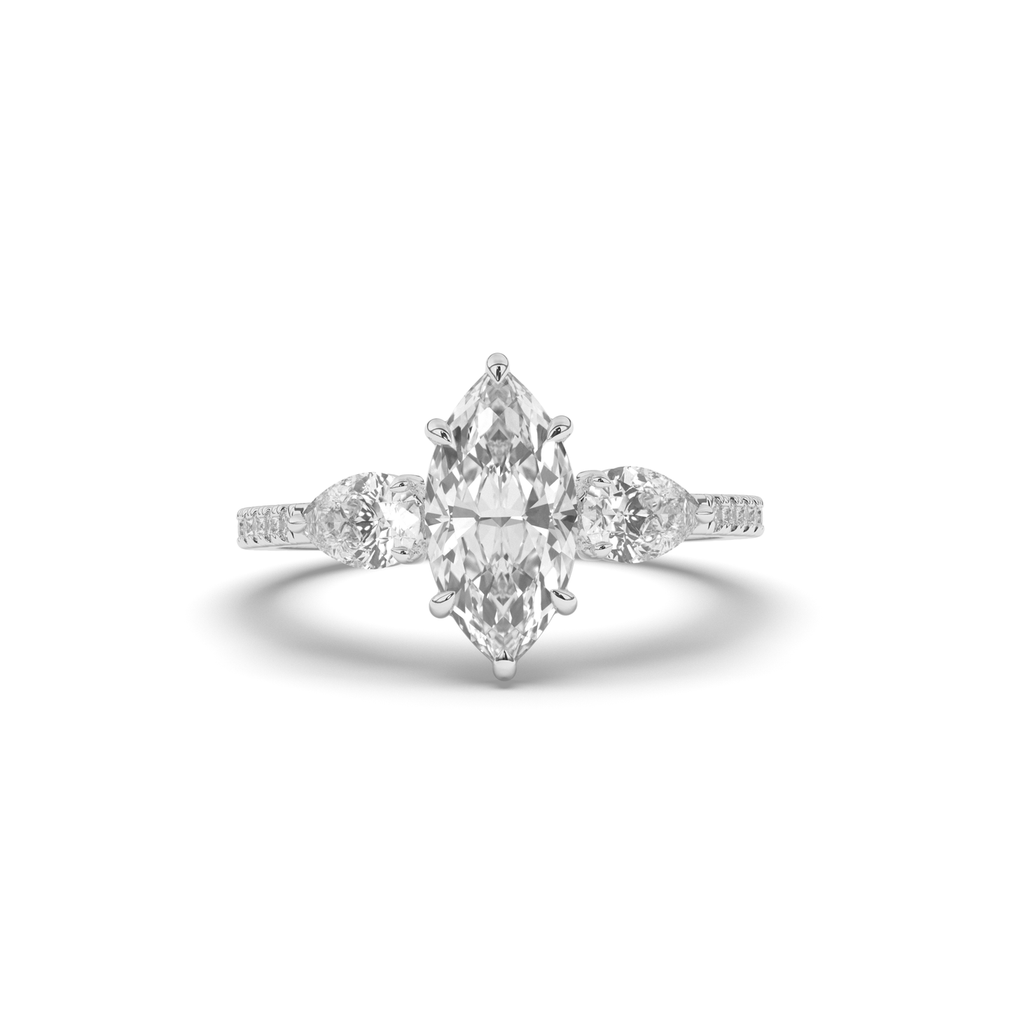 Elegant Marquise Cut Lab-Grown Diamond Trilogy Ring with Pear & Round Accents - Pear Jewels