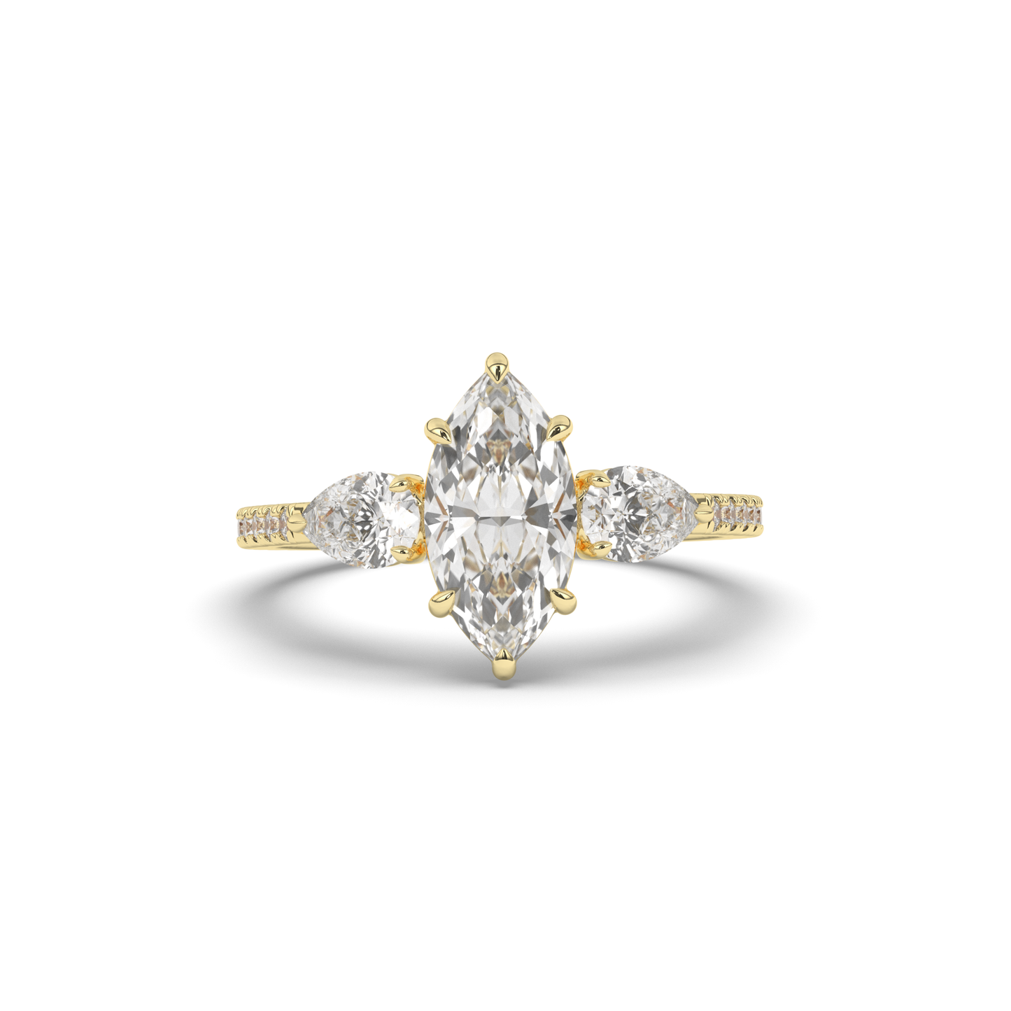Elegant Marquise Cut Lab-Grown Diamond Trilogy Ring with Pear & Round Accents - Pear Jewels