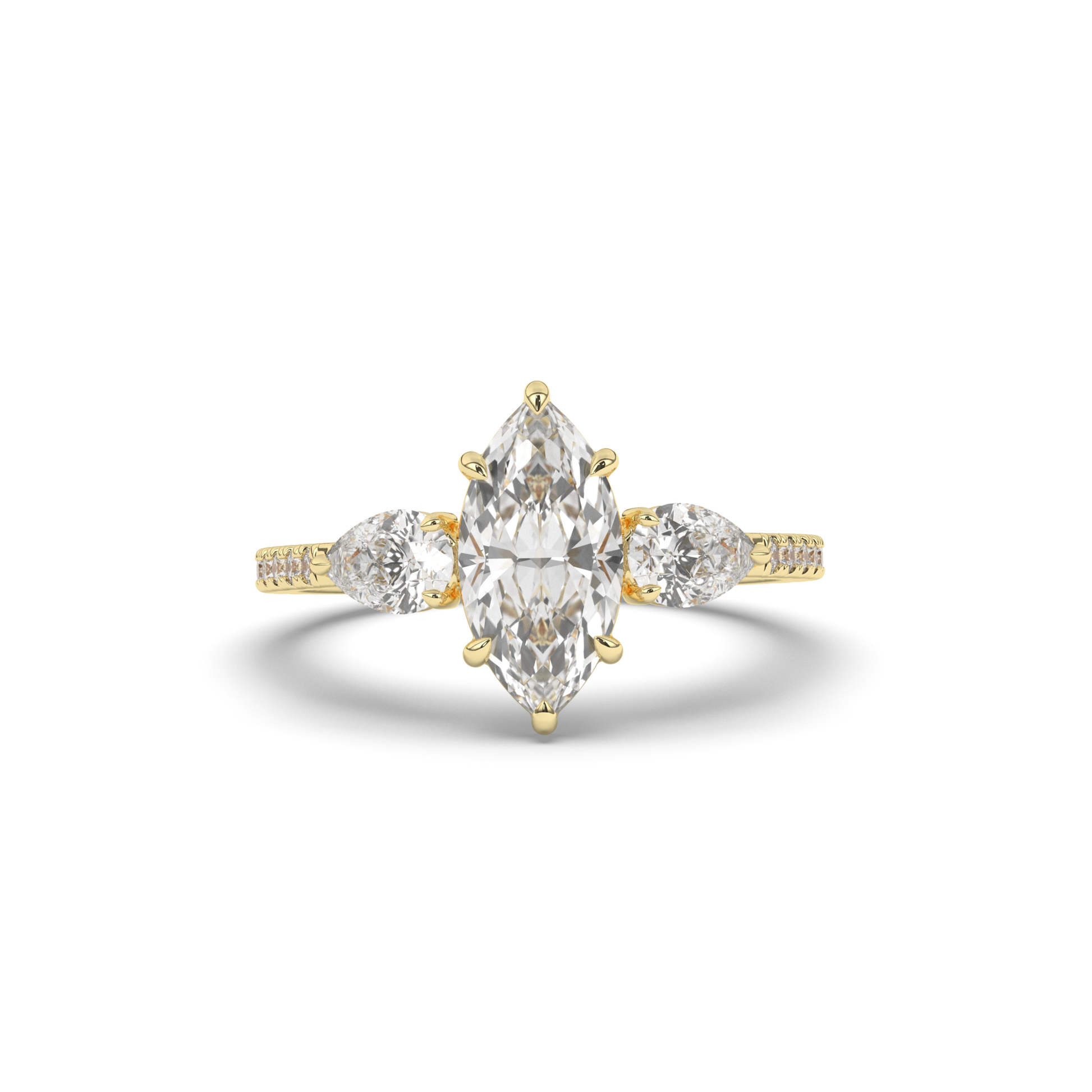 Elegant Marquise Cut Lab-Grown Diamond Trilogy Ring with Pear & Round Accents - Pear Jewels
