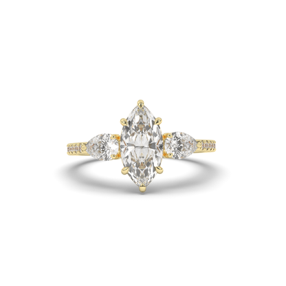 Elegant Marquise Cut Lab-Grown Diamond Trilogy Ring with Pear & Round Accents - Pear Jewels
