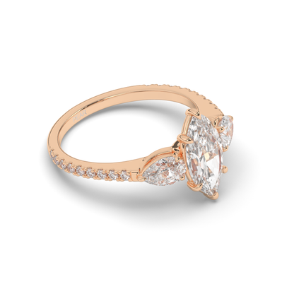 Elegant Marquise Cut Lab-Grown Diamond Trilogy Ring with Pear & Round Accents - Pear Jewels