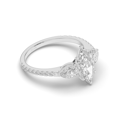 Elegant Marquise Cut Lab-Grown Diamond Trilogy Ring with Pear & Round Accents - Pear Jewels