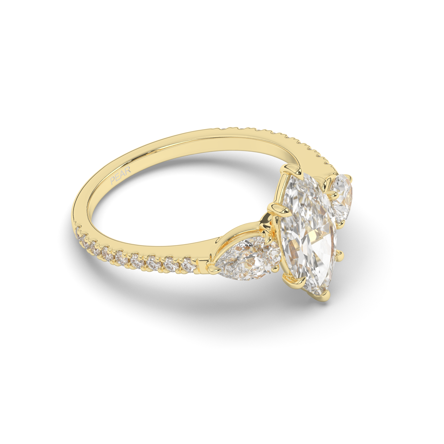 Elegant Marquise Cut Lab-Grown Diamond Trilogy Ring with Pear & Round Accents - Pear Jewels