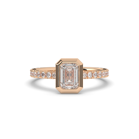 Emerald Bezel Lab-Grown Diamond Engagement Ring - Pear Jewels