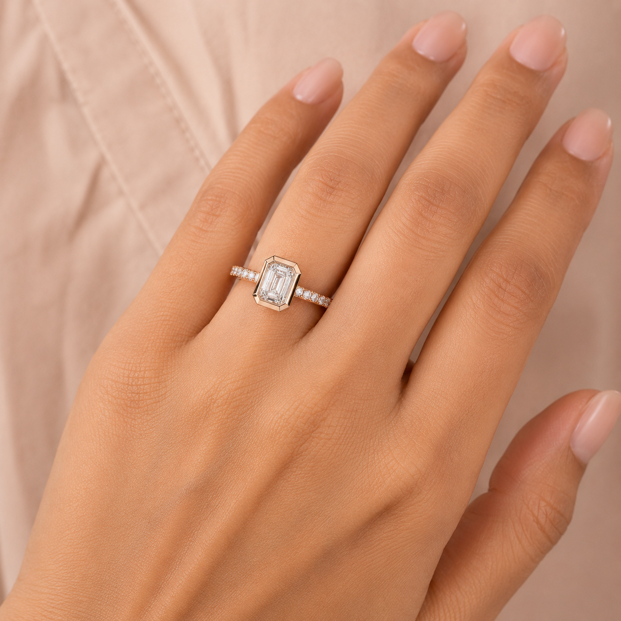 Emerald Bezel Lab-Grown Diamond Engagement Ring