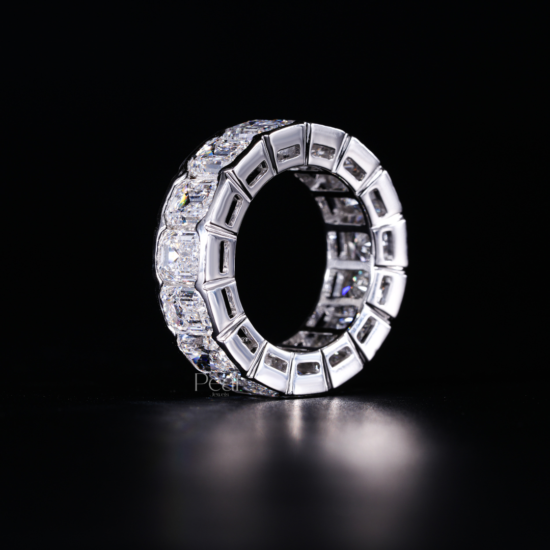 Eternity Ring Emerald and Radiant Labgrown Diamond Band - Pear Jewels