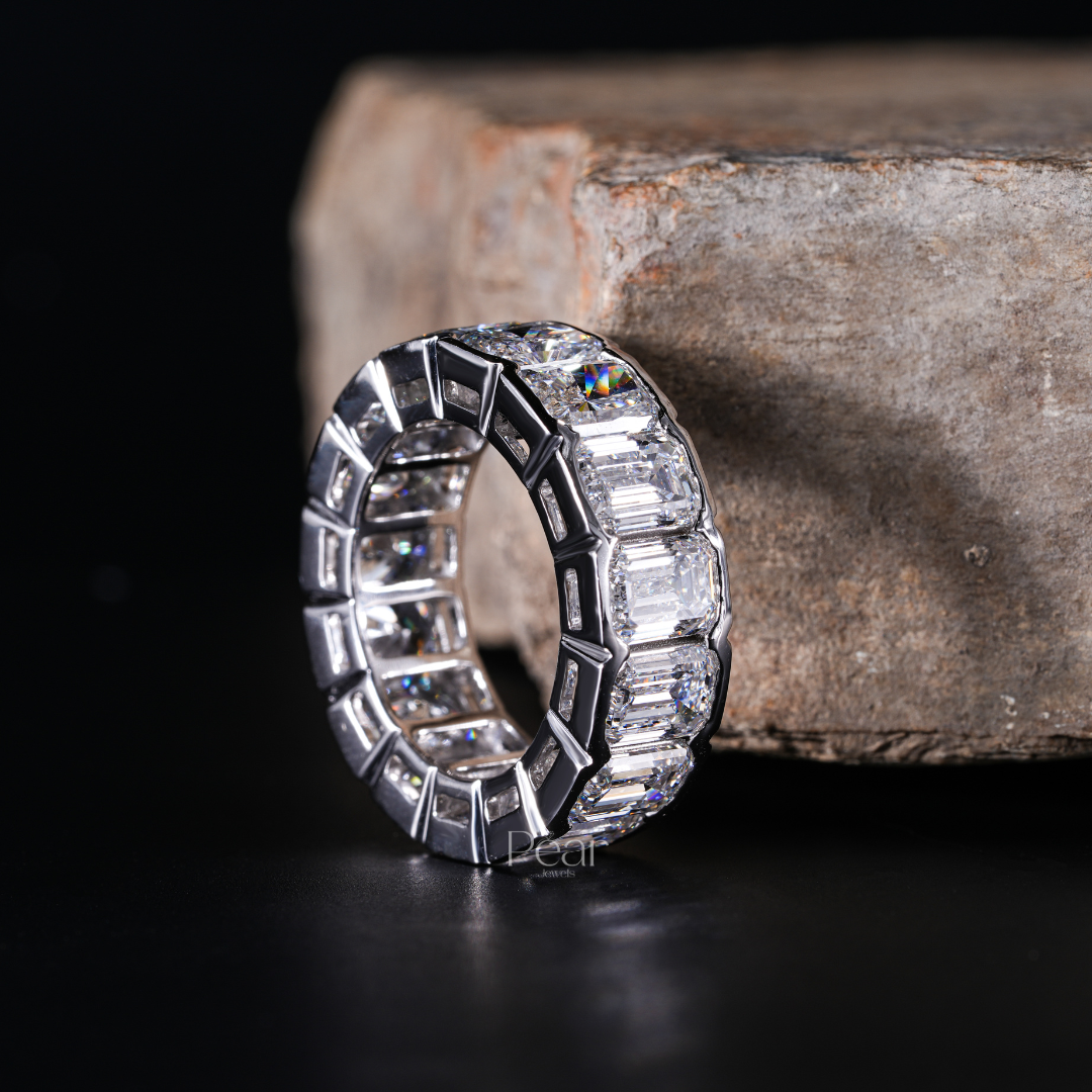 Eternity Ring Emerald and Radiant Labgrown Diamond Band - Pear Jewels