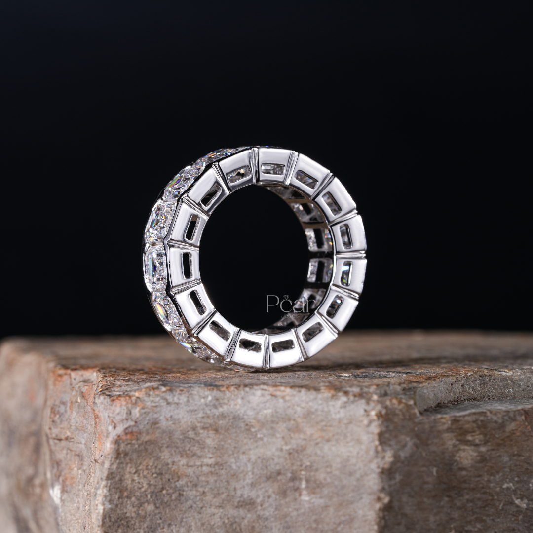 Eternity Ring Emerald and Radiant Labgrown Diamond Band - Pear Jewels