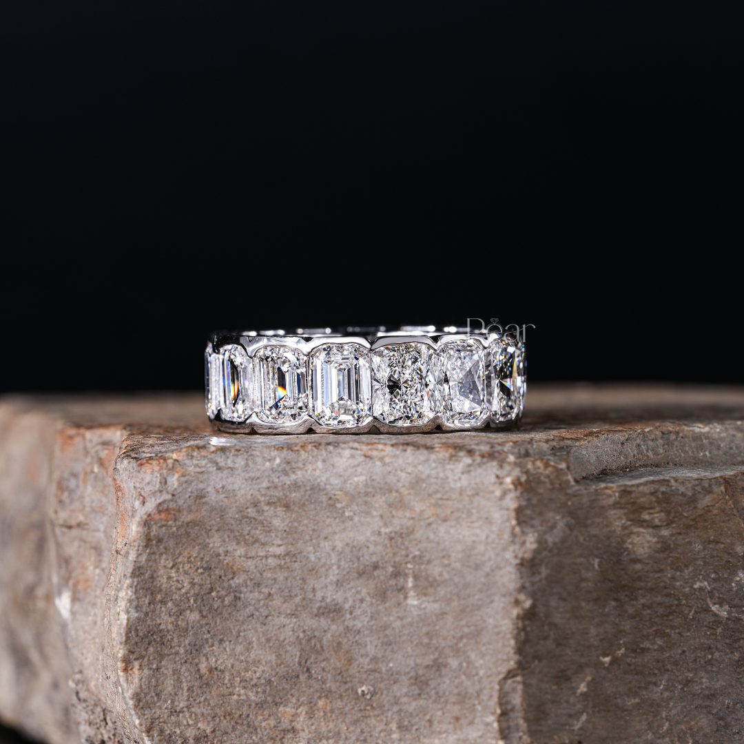 Eternity Ring Emerald and Radiant Labgrown Diamond Band - Pear Jewels