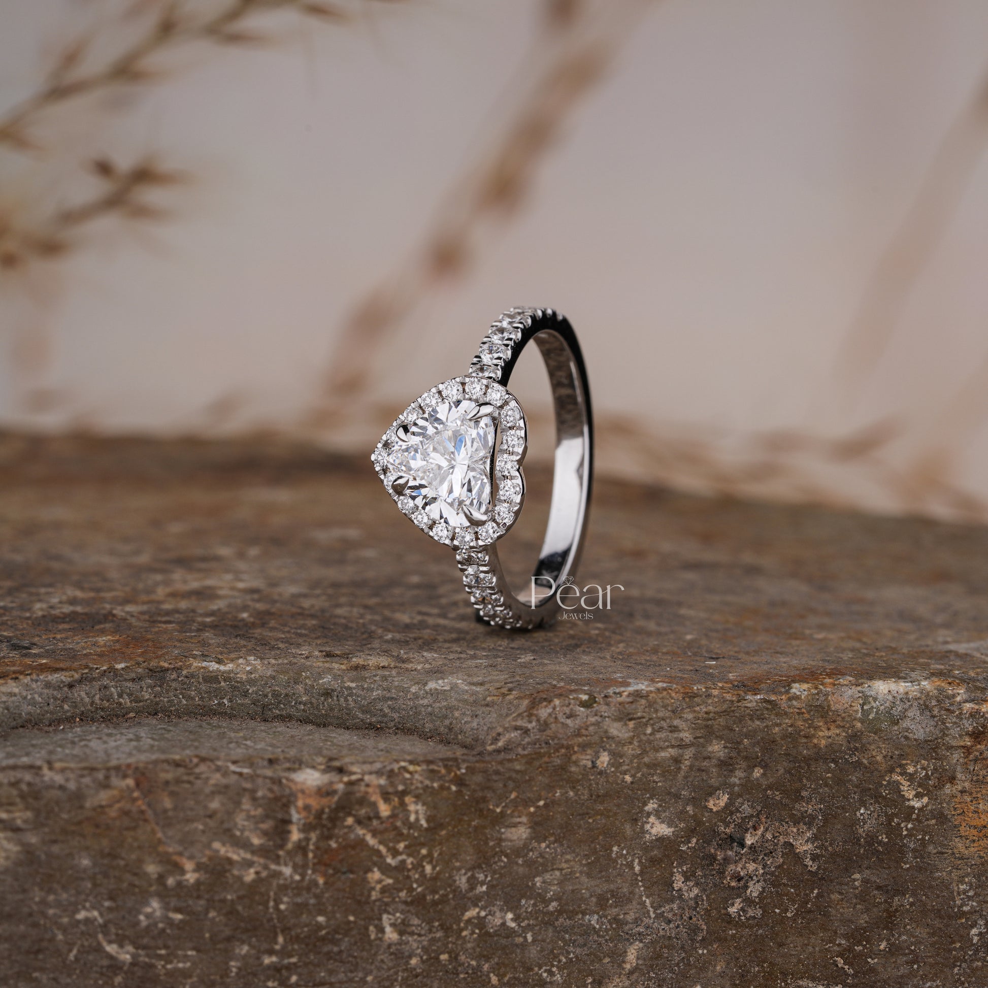 Halo Set Heart Shape Lab grown Diamond Ring - Pear Jewels