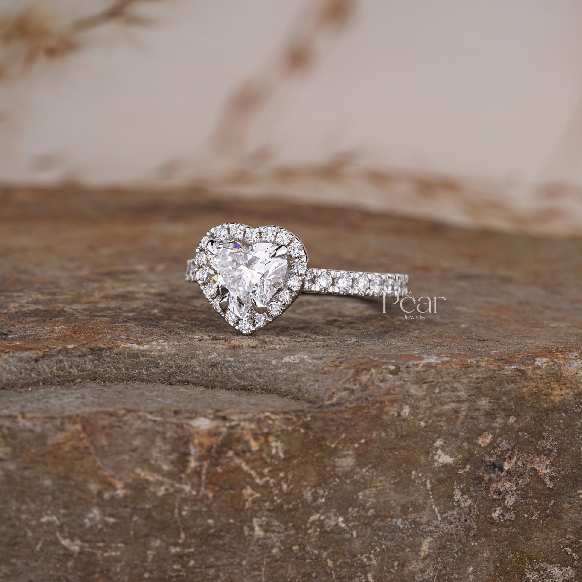 Halo Set Heart Shape Lab grown Diamond Ring - Pear Jewels