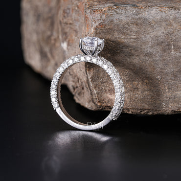 0.75Ct Hidden Halo Round Lab Grown Engagement Ring - Pear Jewels