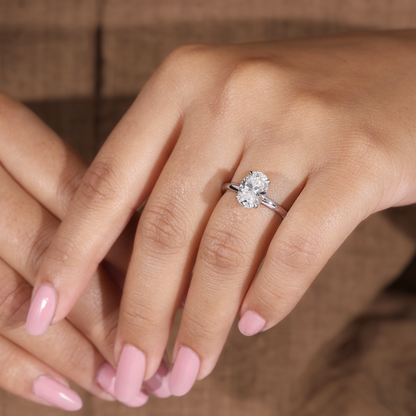2CT Oval Hidden Halo Lab-Grown Diamond Solitaire Ring