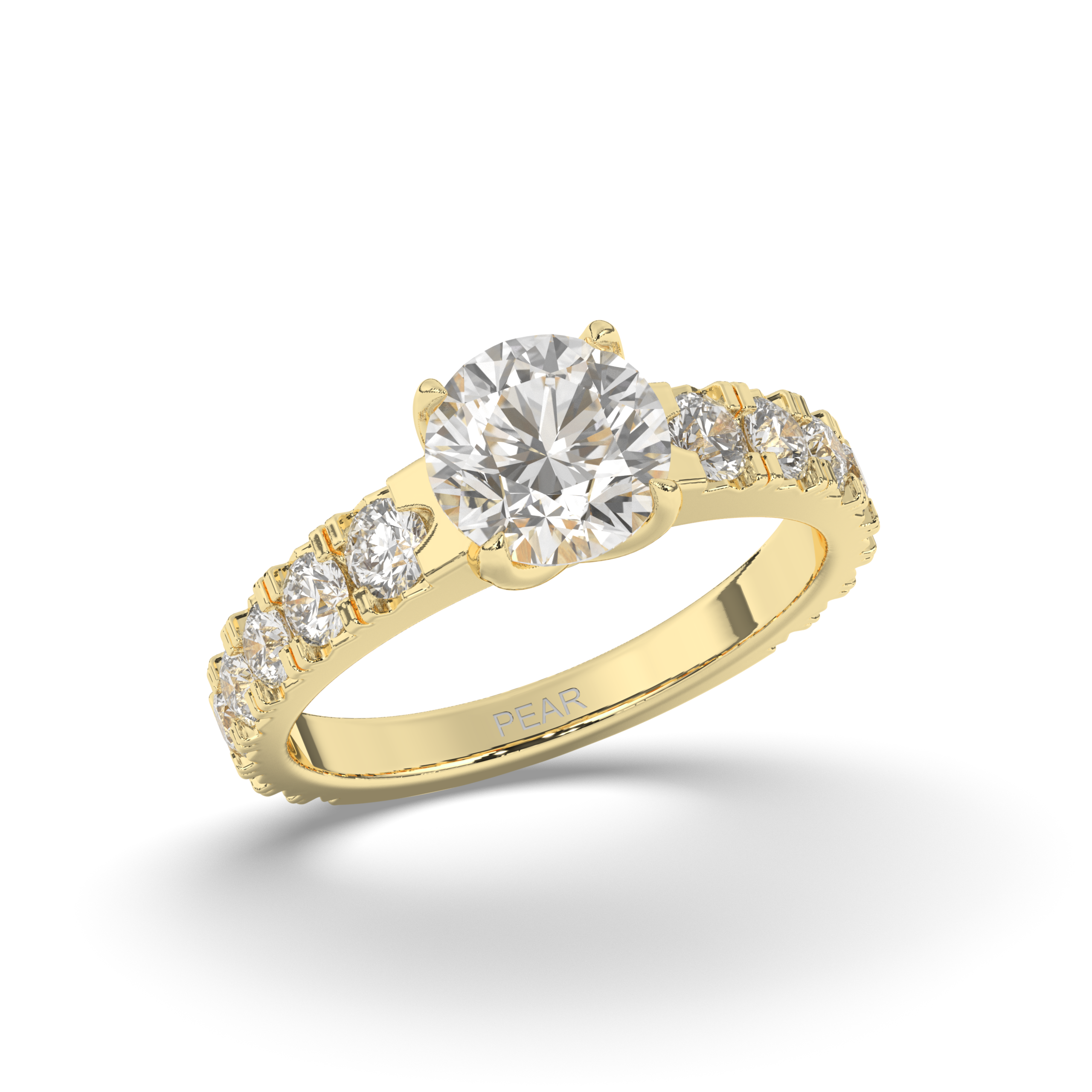 Lab-Grown Diamonds Classic Round Solitaire with Side Stones Ring - Pear Jewels