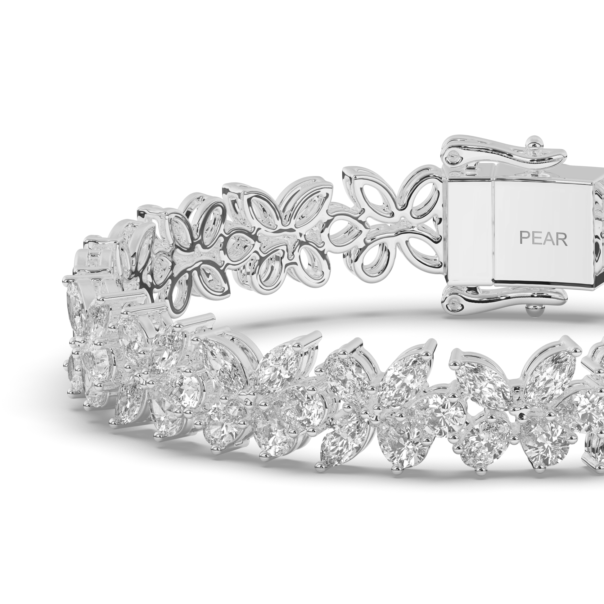 Lab-grown Diamond Leaves & Butterfly Tennis Bracelet - Pear Jewels