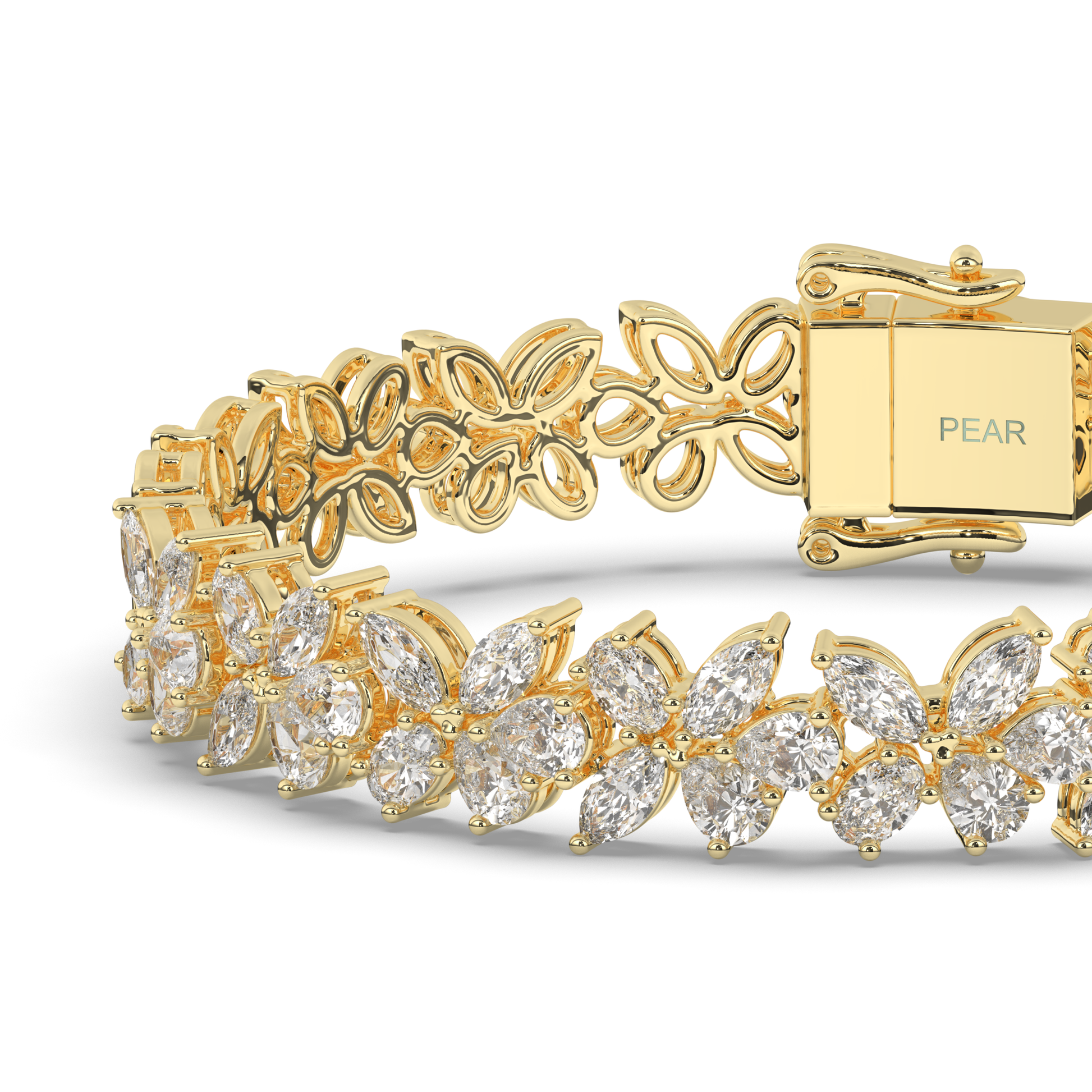 Lab-grown Diamond Leaves & Butterfly Tennis Bracelet - Pear Jewels
