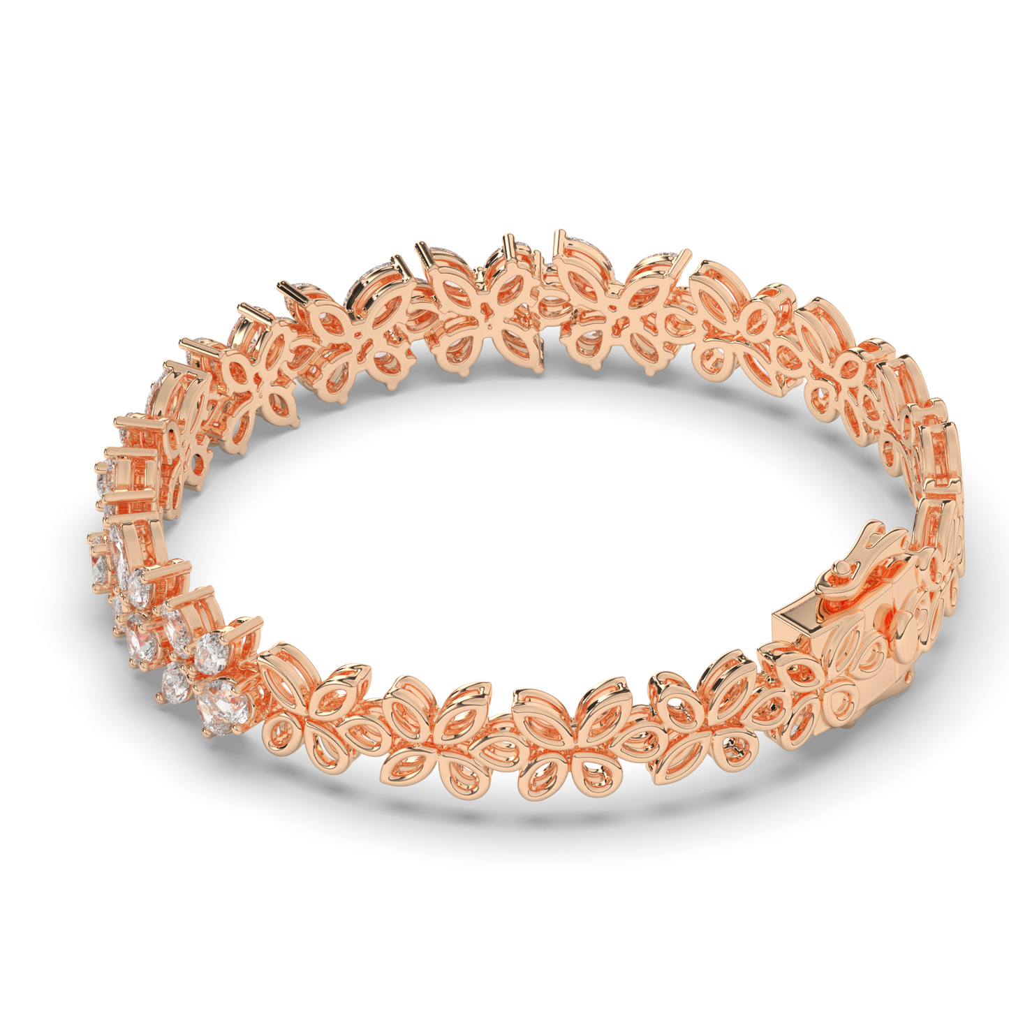 Lab-grown Diamond Leaves & Butterfly Tennis Bracelet - Pear Jewels