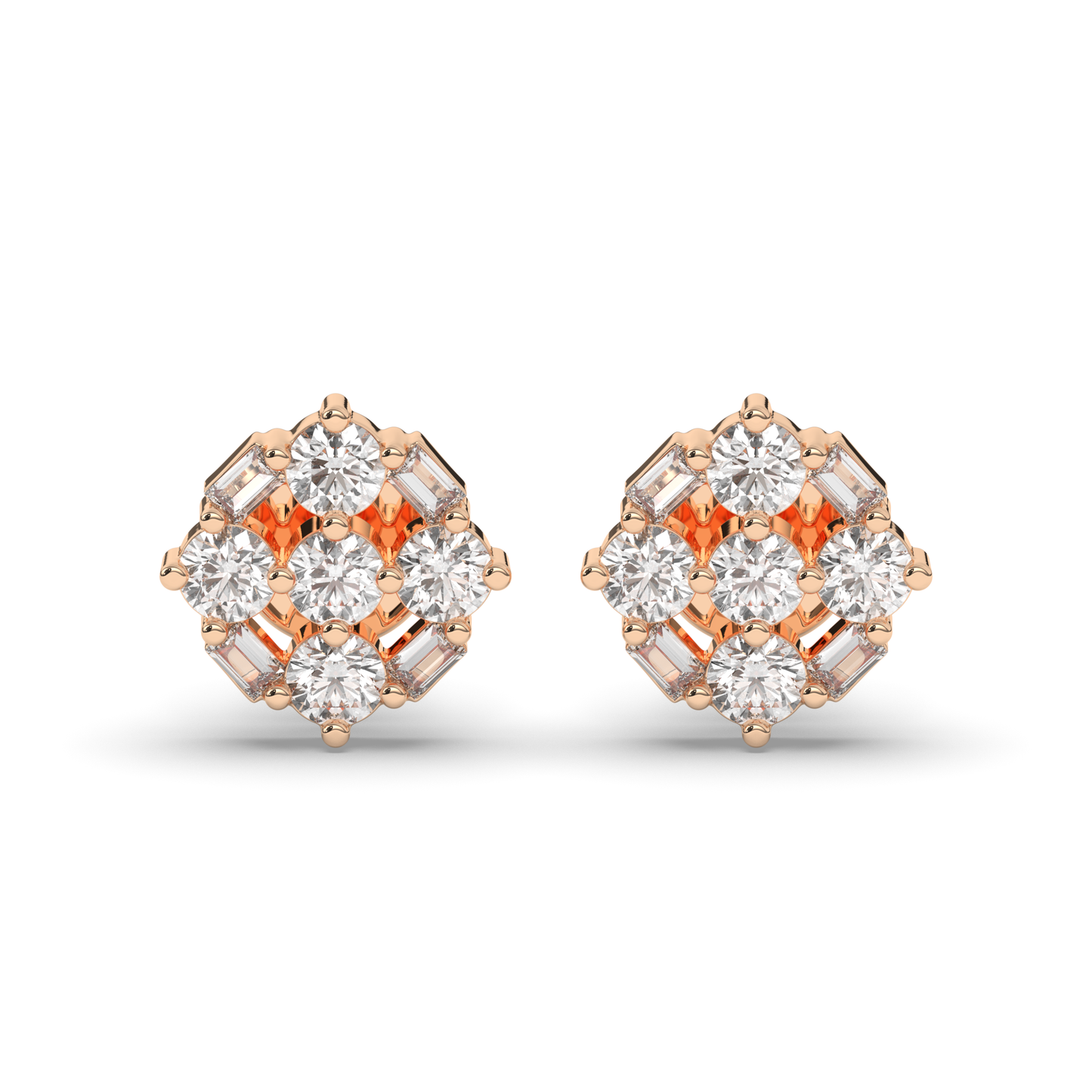 Luxurious Cluster Round & Baguette Lab-Grown Diamond Earrings - Pear Jewels