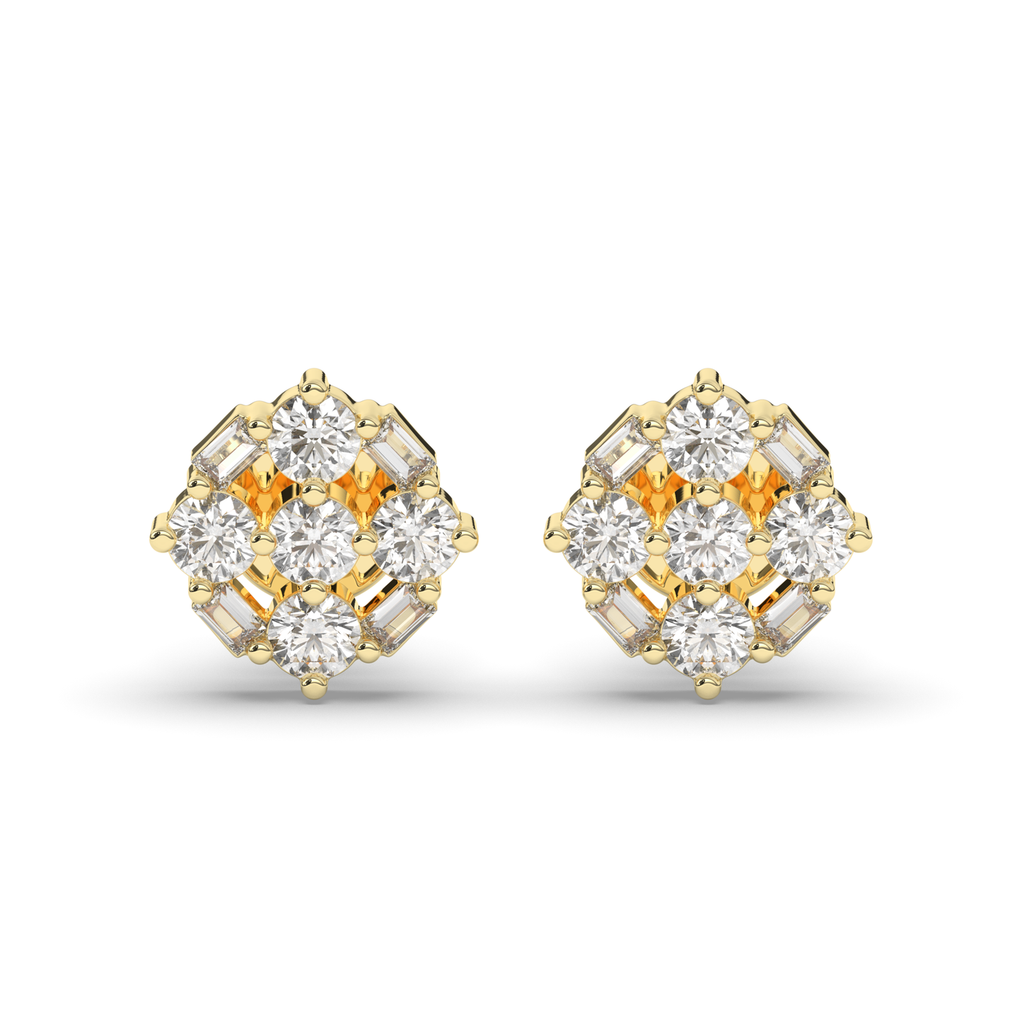 Luxurious Cluster Round & Baguette Lab-Grown Diamond Earrings - Pear Jewels
