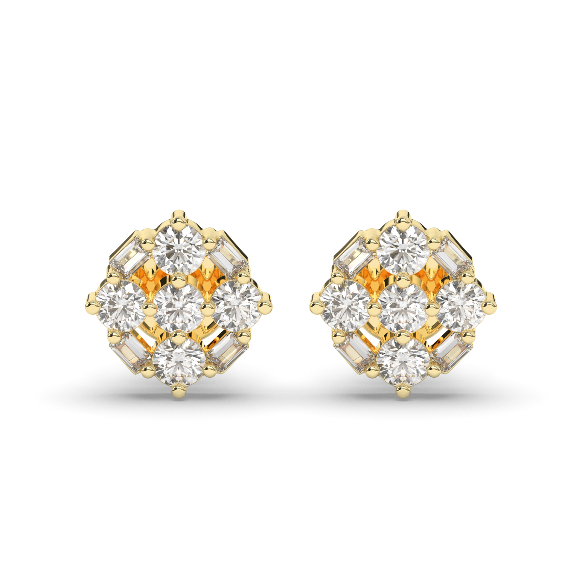 Luxurious Cluster Round & Baguette Lab-Grown Diamond Earrings - Pear Jewels