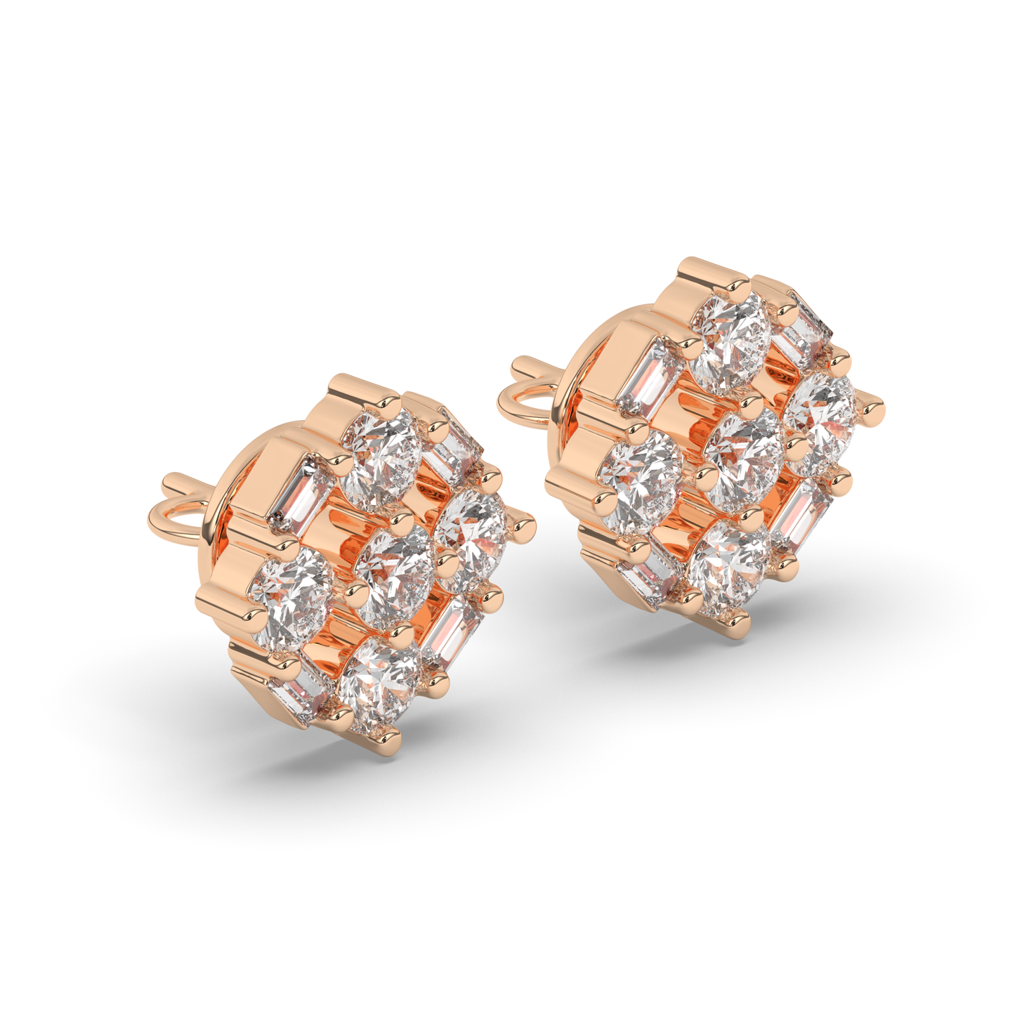 Luxurious Cluster Round & Baguette Lab-Grown Diamond Earrings - Pear Jewels