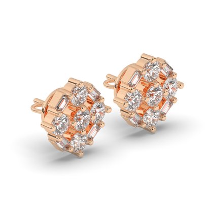 Luxurious Cluster Round & Baguette Lab-Grown Diamond Earrings - Pear Jewels