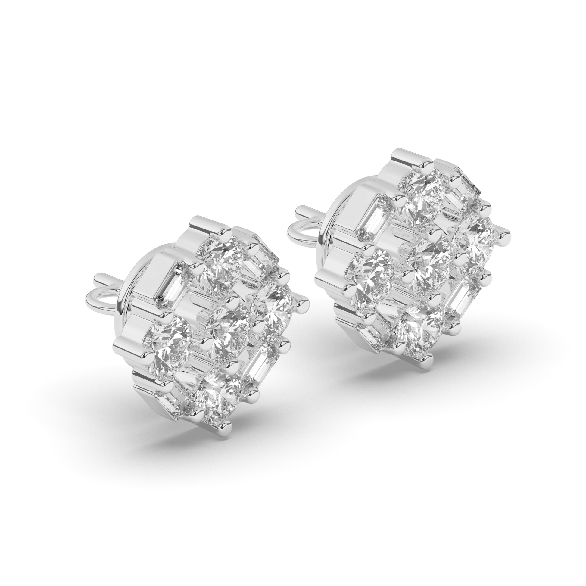 Luxurious Cluster Round & Baguette Lab-Grown Diamond Earrings - Pear Jewels