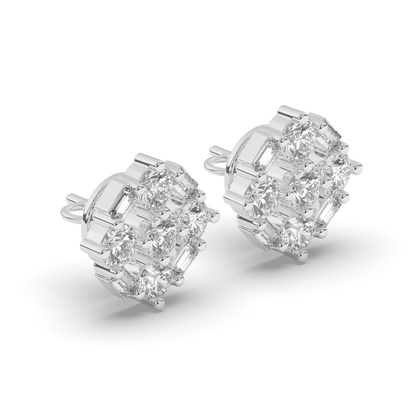 Luxurious Cluster Round & Baguette Lab-Grown Diamond Earrings - Pear Jewels