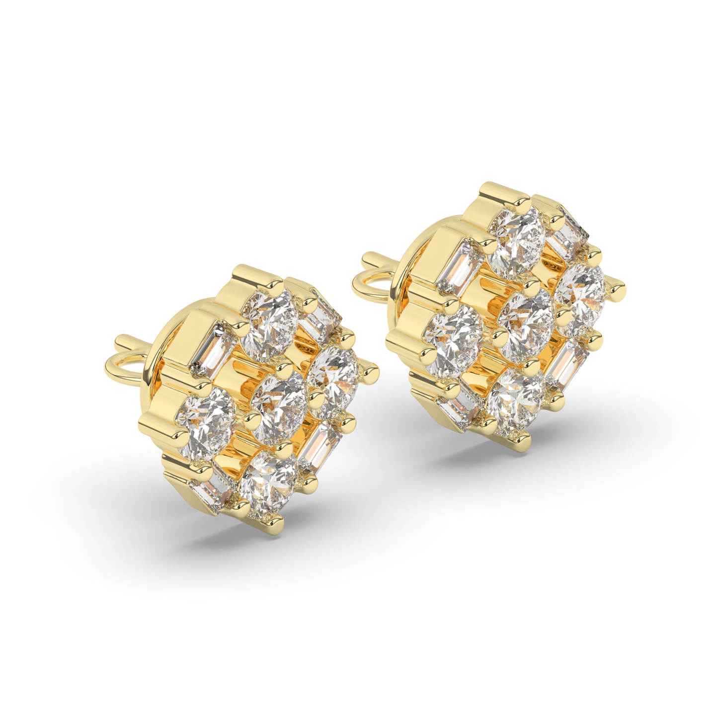 Luxurious Cluster Round & Baguette Lab-Grown Diamond Earrings - Pear Jewels