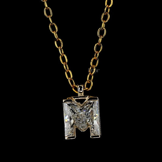 M Initial 7mm Lab-Grown Diamond Pendant Necklace IGI Certified