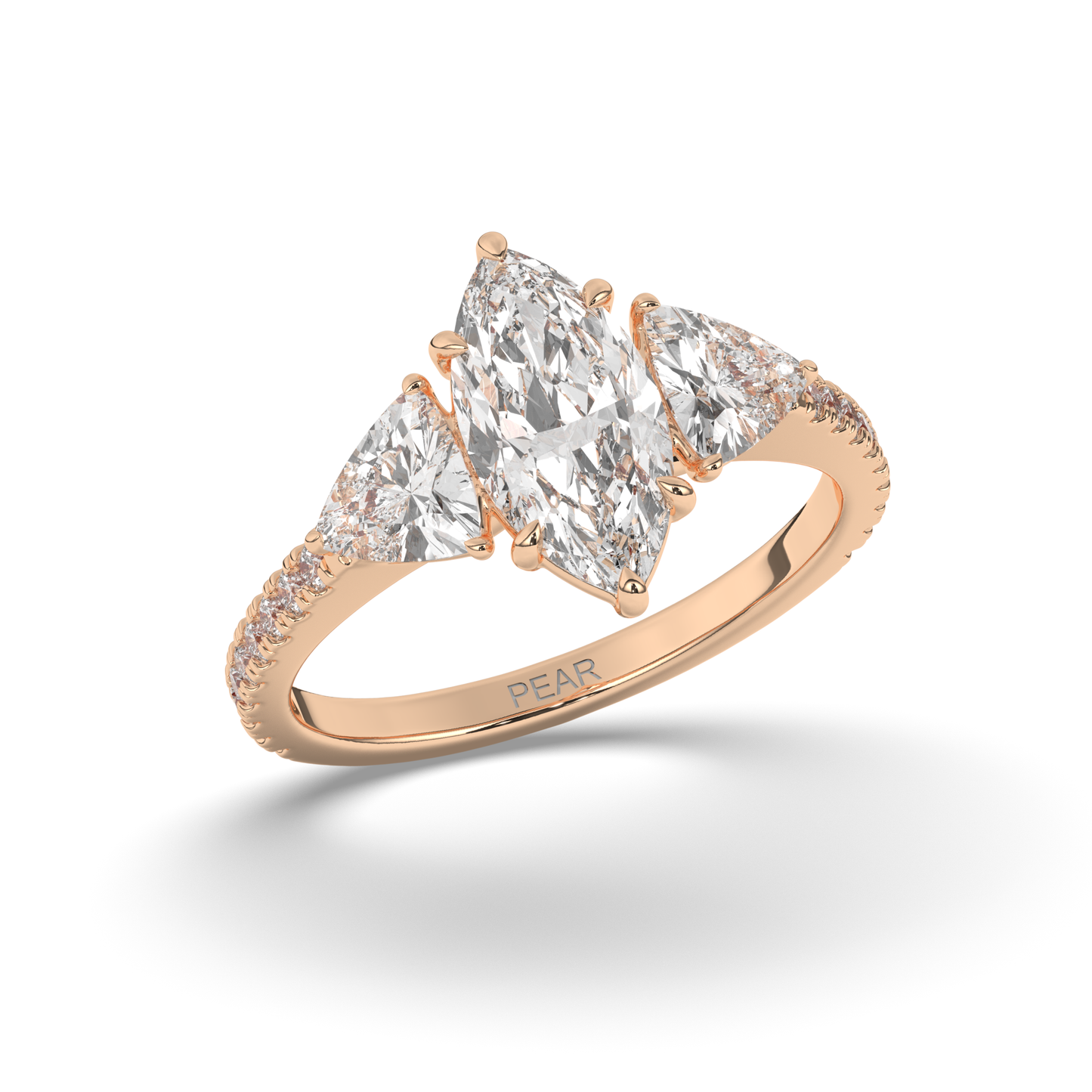 Marquise & Trillion Lab-Grown Diamond Three-Stone Ring with Pear Accents - Pear Jewels