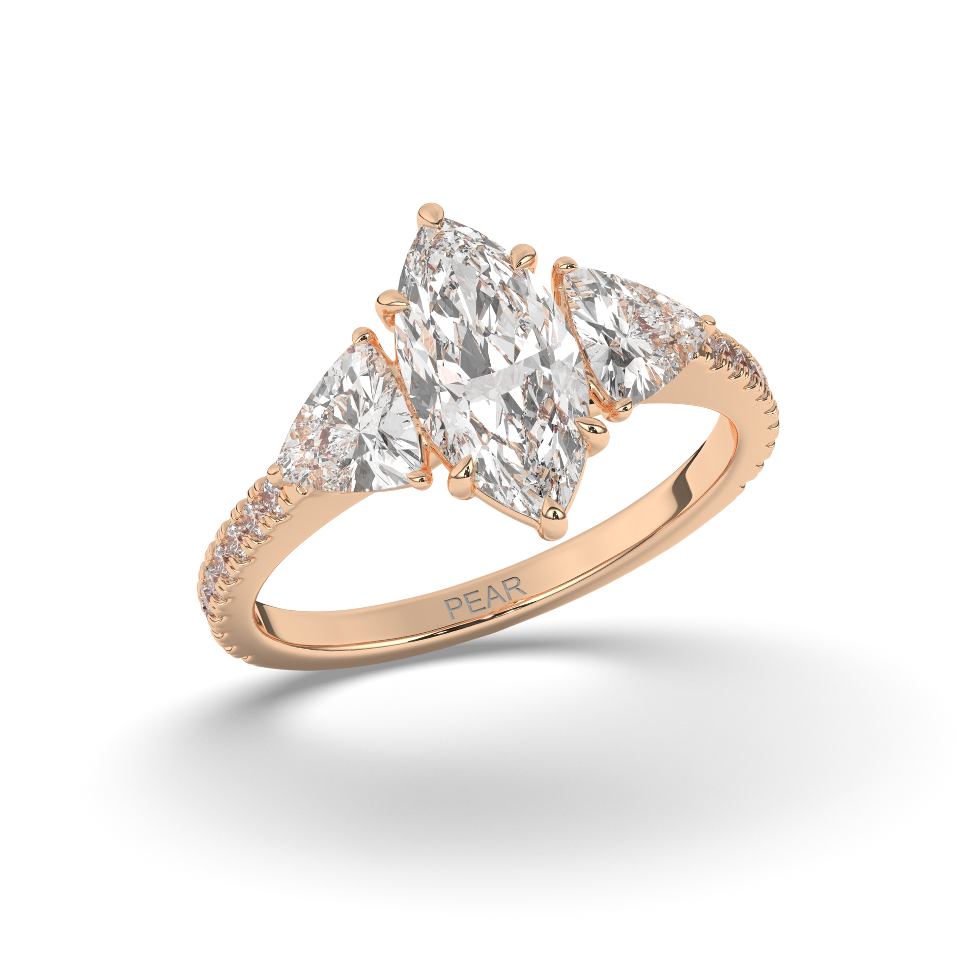 Marquise & Trillion Lab-Grown Diamond Three-Stone Ring with Pear Accents - Pear Jewels