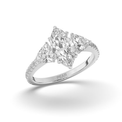 Marquise & Trillion Lab-Grown Diamond Three-Stone Ring with Pear Accents - Pear Jewels