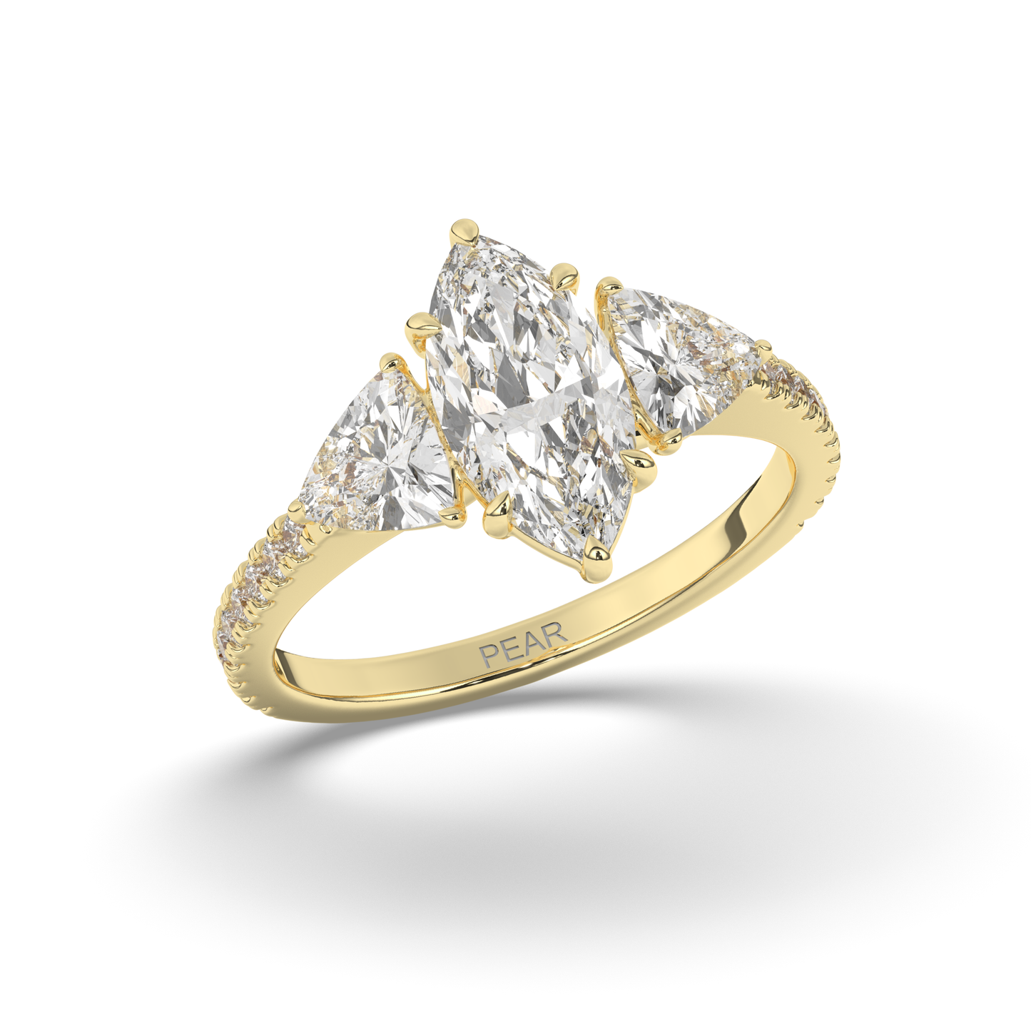 Marquise & Trillion Lab-Grown Diamond Three-Stone Ring with Pear Accents - Pear Jewels