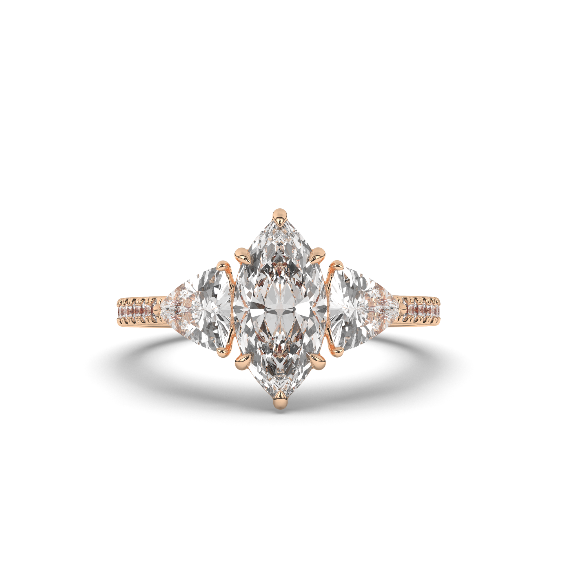 Marquise & Trillion Lab-Grown Diamond Three-Stone Ring with Pear Accents - Pear Jewels