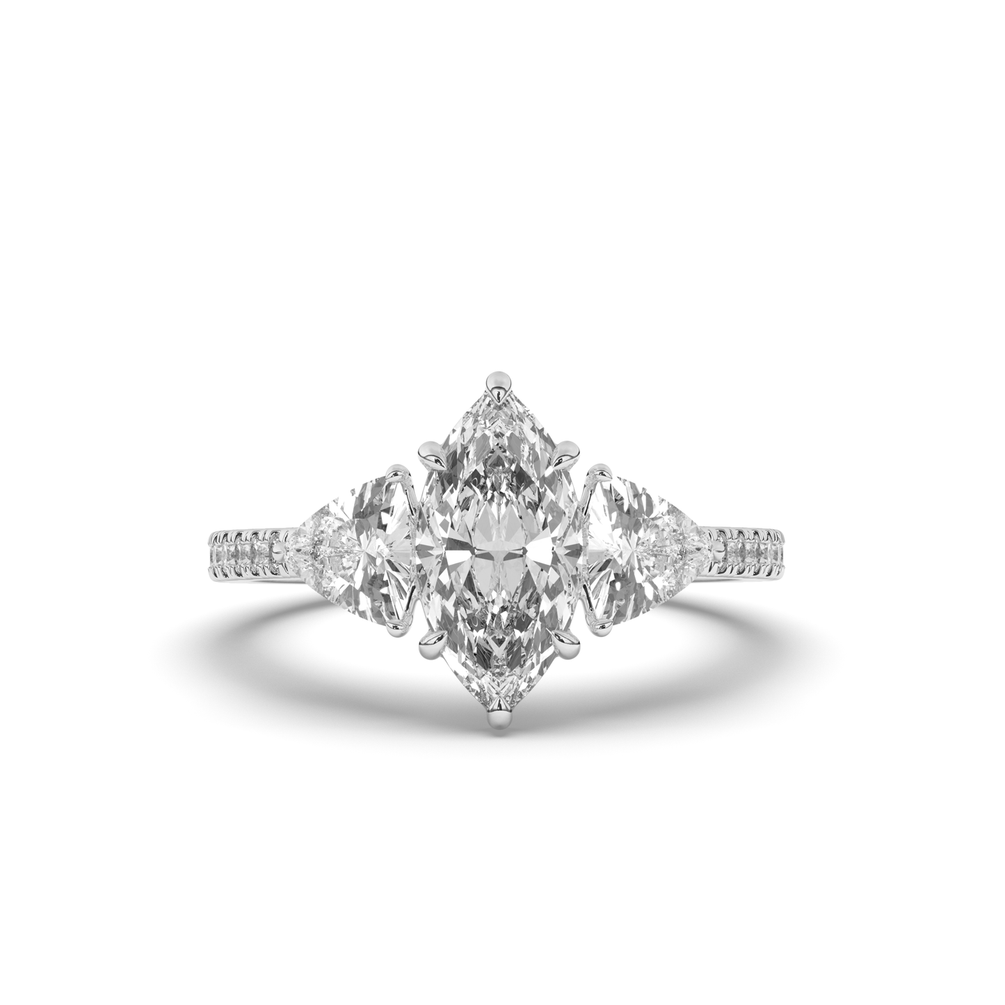 Marquise & Trillion Lab-Grown Diamond Three-Stone Ring with Pear Accents - Pear Jewels